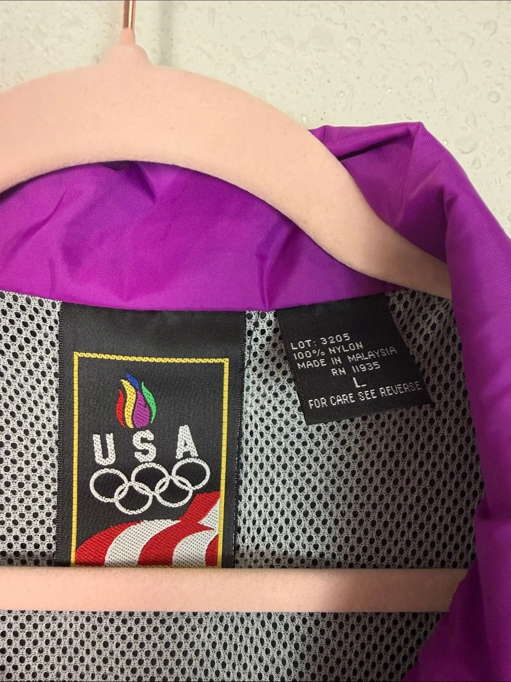 Vintage USA Olympics Windbreaker Jacket Large Black Purple Colorblock 90s